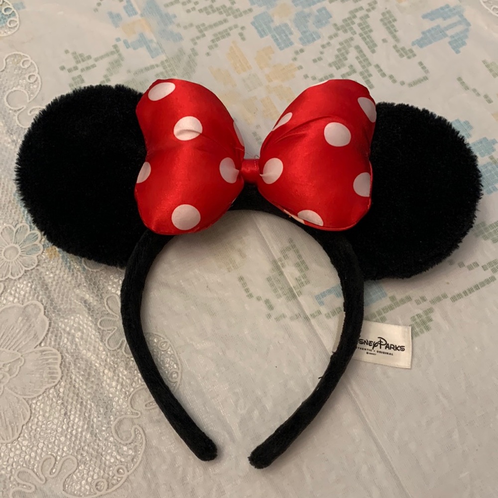 Disney Minnie Mouse Red Polka Dotted Bow Ears Headband